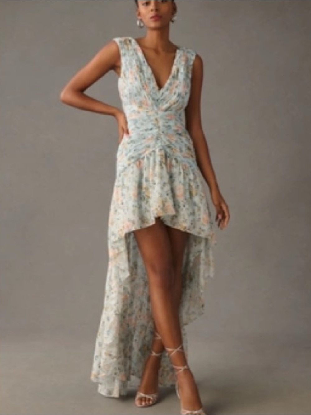 NWT Mac Duggal IEena Floral Ruffle 55826 High Low Gown Size 12